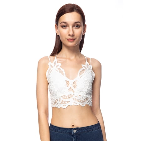 Women s Floral Crochet Lace Spaghetti Strap Bralette Crop Bikini Top
