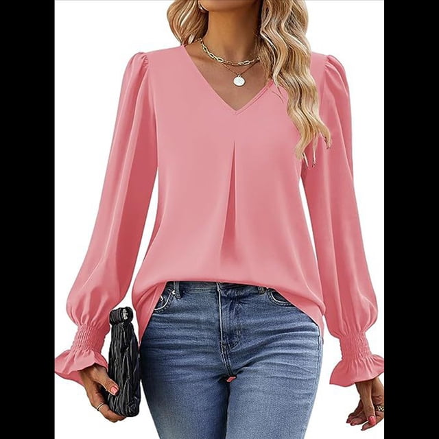 Blusas de Larga para Mujer 2025, Elegantes, Informales, con Cuello en V, Tipo Túnica, Blusa Holgada de para el Trabajo. Rosa M