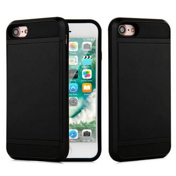 SOATUTO For iPhone SE 2nd Gen 2020 iPhone 8 Case iPhone 7 Phone Case with Card Holder Wallet Case Cover Shockproof Silicone TPU Hard PC Full Protective For iPhone 7 8 SE 2022 4.7 inch - Black