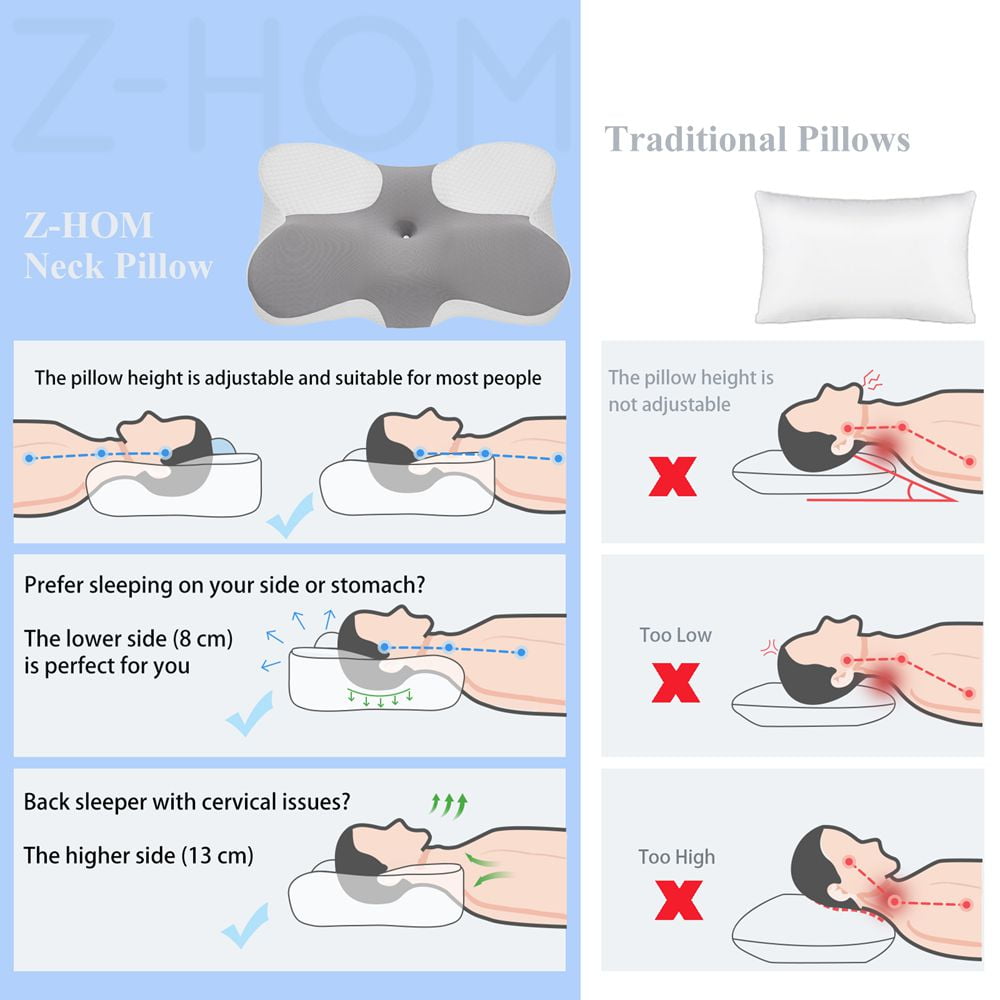Z-hom Memory Foam Pillow, Adjustable Cooling Cervical Pillow for Neck Pain Relief, Bed Pillow for Side Back Stomach Sleeper with Breathable Pillowcase for Sleeping
