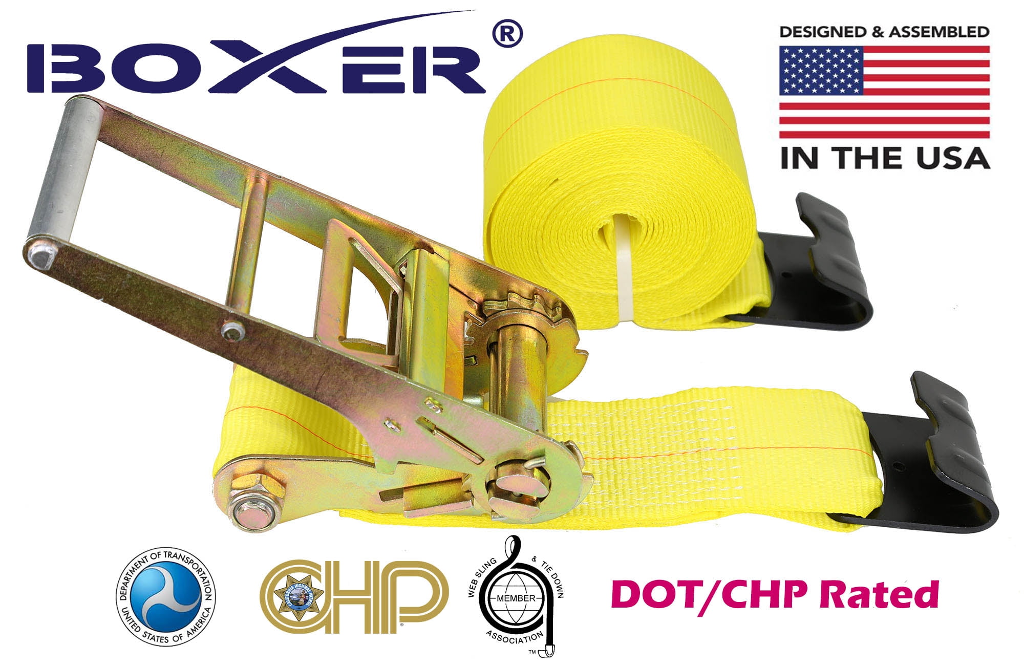 2 Sets BOXER 4" X 30' Ratchet Straps W/ Flat Hooks DOT Flatbed Truck