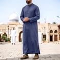 thumbnail image 2 of IWRICH Muslim Thobe for Men Button down Caftans Big and Tall Arab Thobe Dark Blue XXXL, 2 of 4