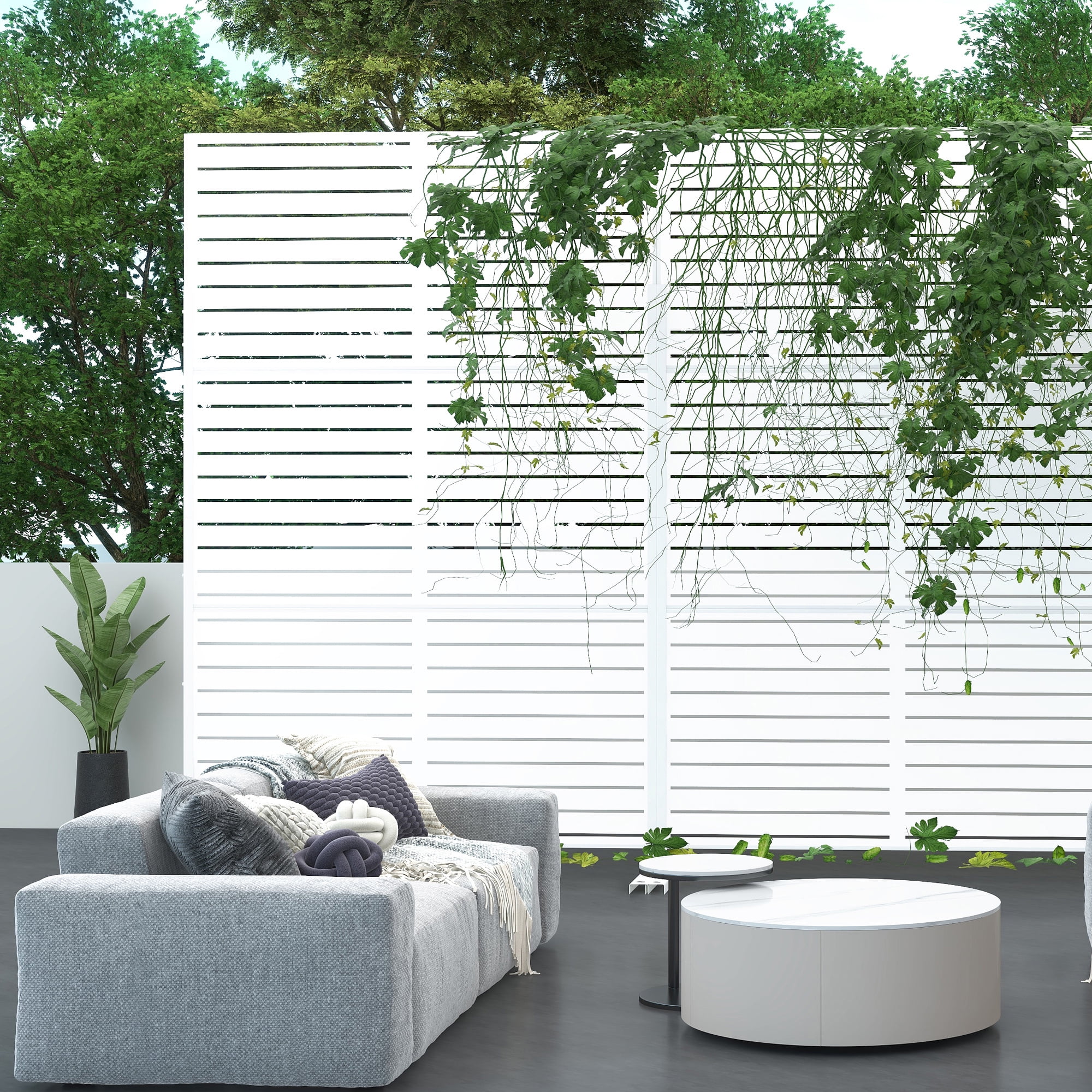 MAYEERTY 72*47" Outdoor White Metal Privacy Panel Screen for Patio, Classic Louvered