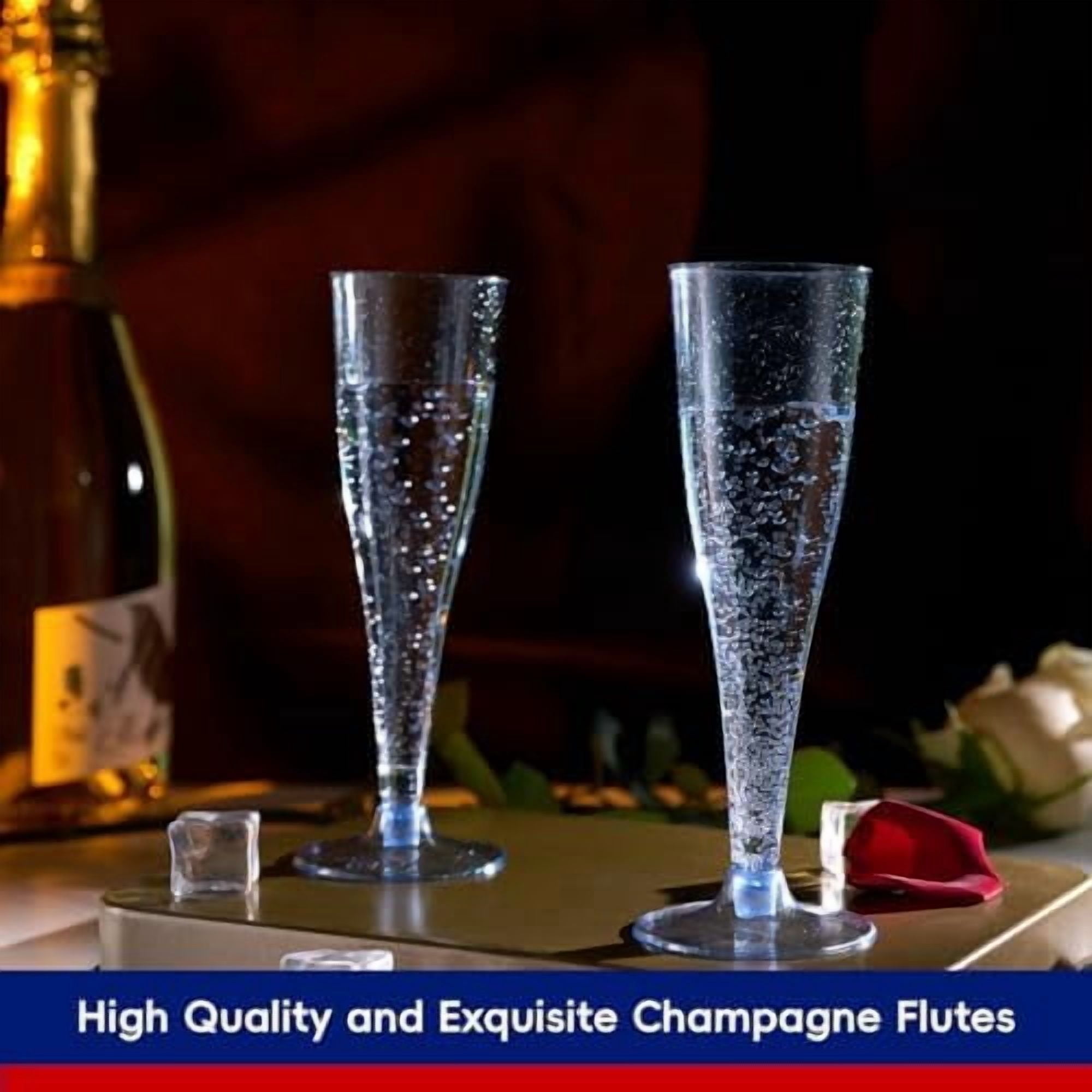 100 Pack Plastic Champagne Flutes Disposable 4.5 oz Blue Glitter Plastic Champagne Glasses Suitable for Wedding, Thanksgiving Day, Christmas