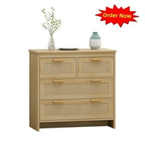 Tcbosik 4-Drawer Rattan Dresser, Farmhouse Chest of Drawers for Bedroom, Living Room, Hallway, Entryway, Natural