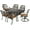 Dark Bronze/Tan, variant on MEETWARM 7-Piece Outdoor Patio Dining Set, All-Weather Cast Aluminum Patio Conversation Set with 2 Swivel Rocker Chairs, 4 Stationary, 1 Rectangular Table, 6 Cushions, 2" Umbrella Hole, Ocean Blue