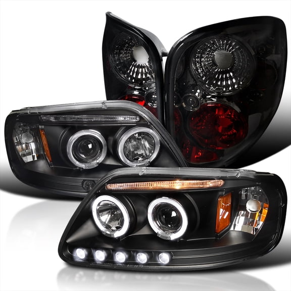 Spec-D Tuning Black Halo LED Projector Headlights1997-2000 Ford F150 Flareside Smoked Tail Lamps Compatible with Left Right Pair Headlamps Assembly