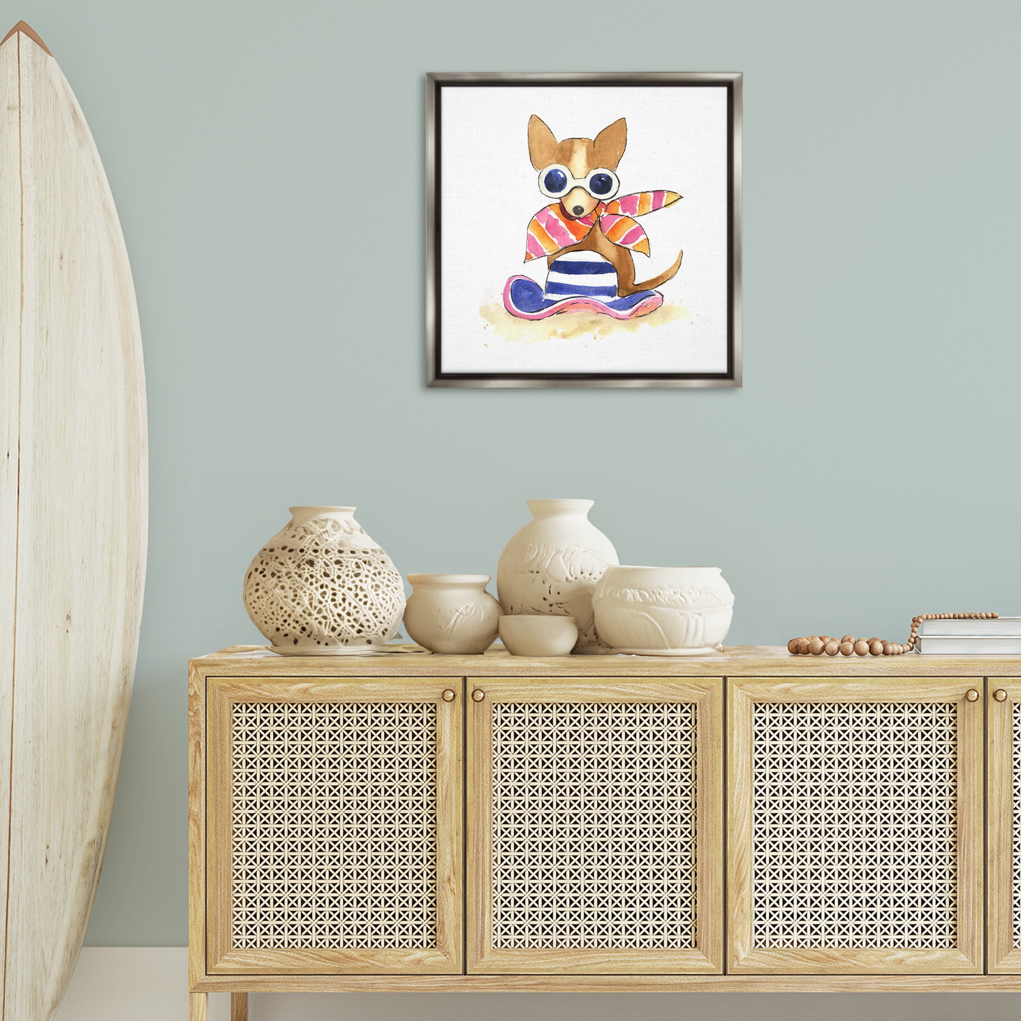 Stupell Industries Sandy Dog on Beach Animals Painting Gray Floater Framed Canvas Art Print Wall Art, 25 x 25