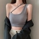 thumbnail image 5 of Tops cortos para mujer con canalé en los hombros y sin costuras para hacer ejercicio, 5 of 5