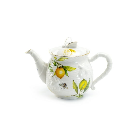 Grace Teaware Lemon Bee Fine Porcelain Teapot with Gold Trim 4cups Capacity, 42oz