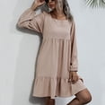 thumbnail image 1 of Women Dress, Long Sleeve Dress Pure Color Casual Ruffled Loose  For Dating ANGGREK Albaricoque M, 1 of 7