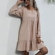 thumbnail image 4 of Vestido de cuello cuadrado para mujer, color puro, suelto, informal, con lazo en la espalda, vestido de manga larga con volantes para citas Albaricoque XL, 4 of 7