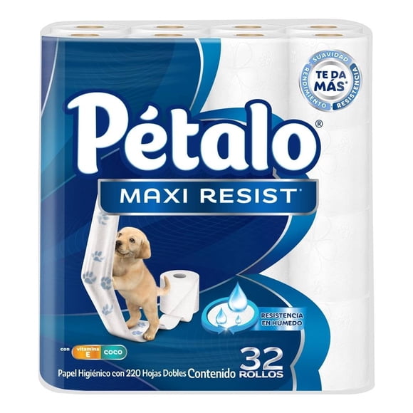 Papel higiénico Pétalo Maxi Resist 32 rollos de 220 hojas dobles c/u