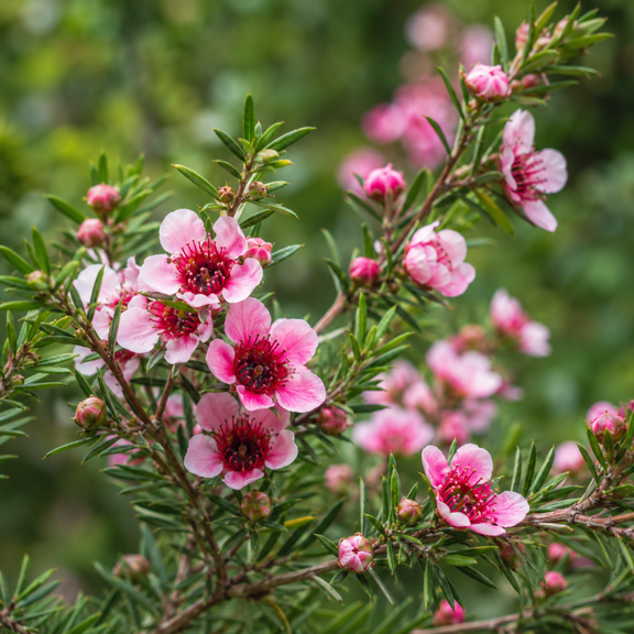 Pink Manuka Tea Tree Live Plant, Leptospermum Scoparium Flowering Evergreen Shrub, 4-6 Inches Tall, for Outdoor Gardens and Containers