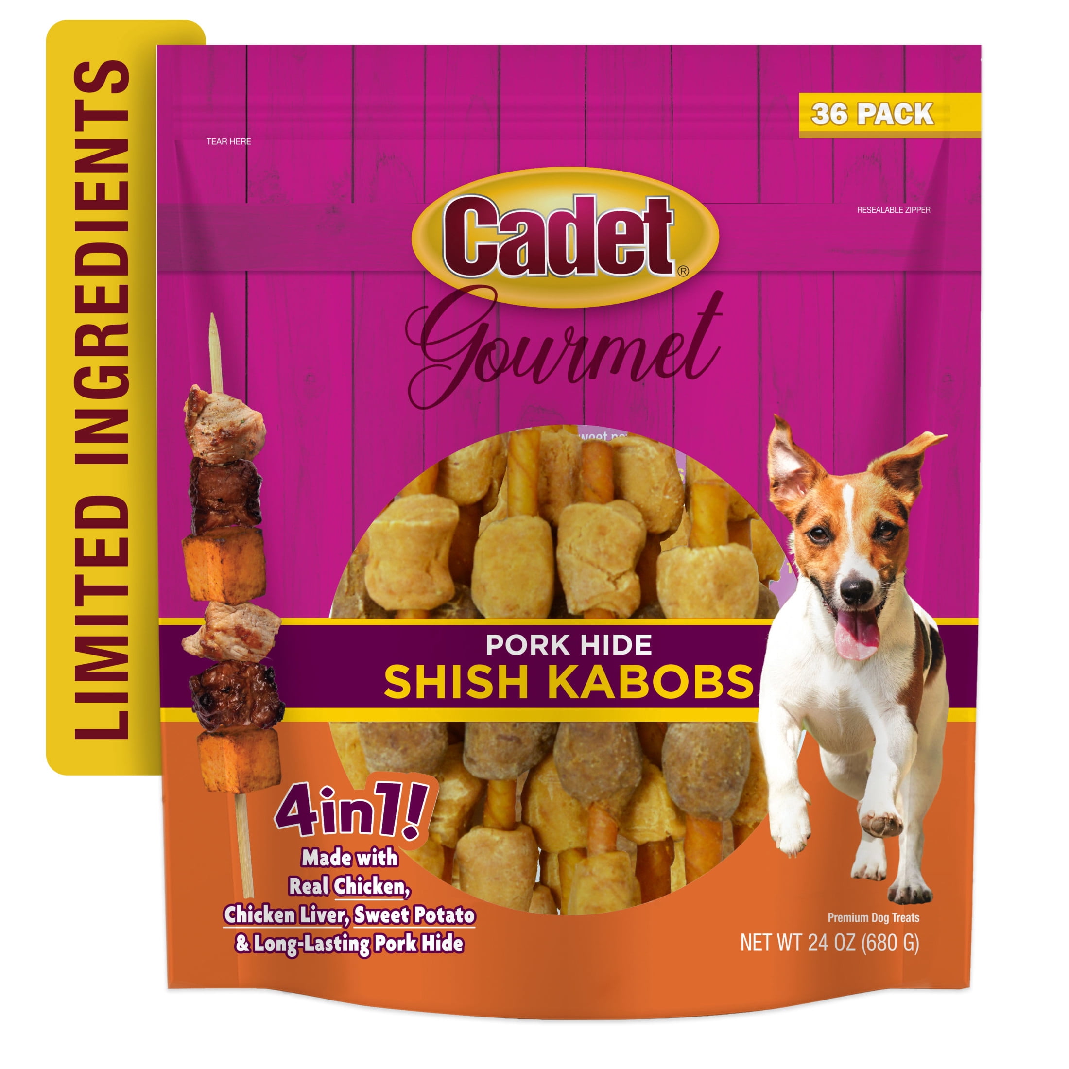 Cadet Gourmet Shish Kabob Dog Treats for Small Dogs, Chicken & Sweet Potato Dog Chews, 5 Inch, 24 Ounce