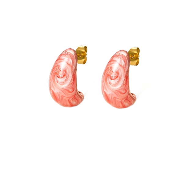 HIJONES Women's Stainless Steel Coloured Enamel Teardrop Stud Earring C Shap Waterdrop Jewelry Red