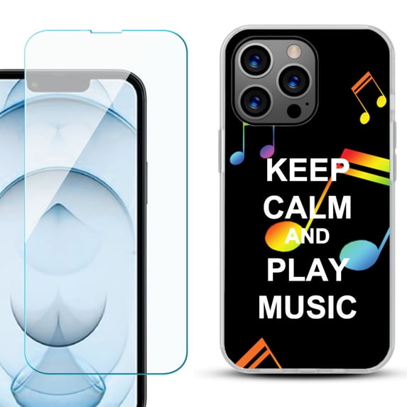 Slim-Fit Gel TPU Phone Case for iPhone 13 Pro Max, with Tempered Glass Screen Protector, by OneToughShield ® - Keep Calm Music
