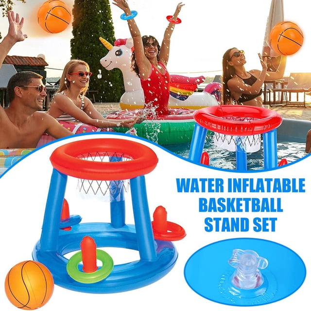 Pool Basketball Hoop Inflatable Basketball Hoop Swimming Pool Water Floating Objects Throwing Ring Basketball Hoop Toys For Kids Adults