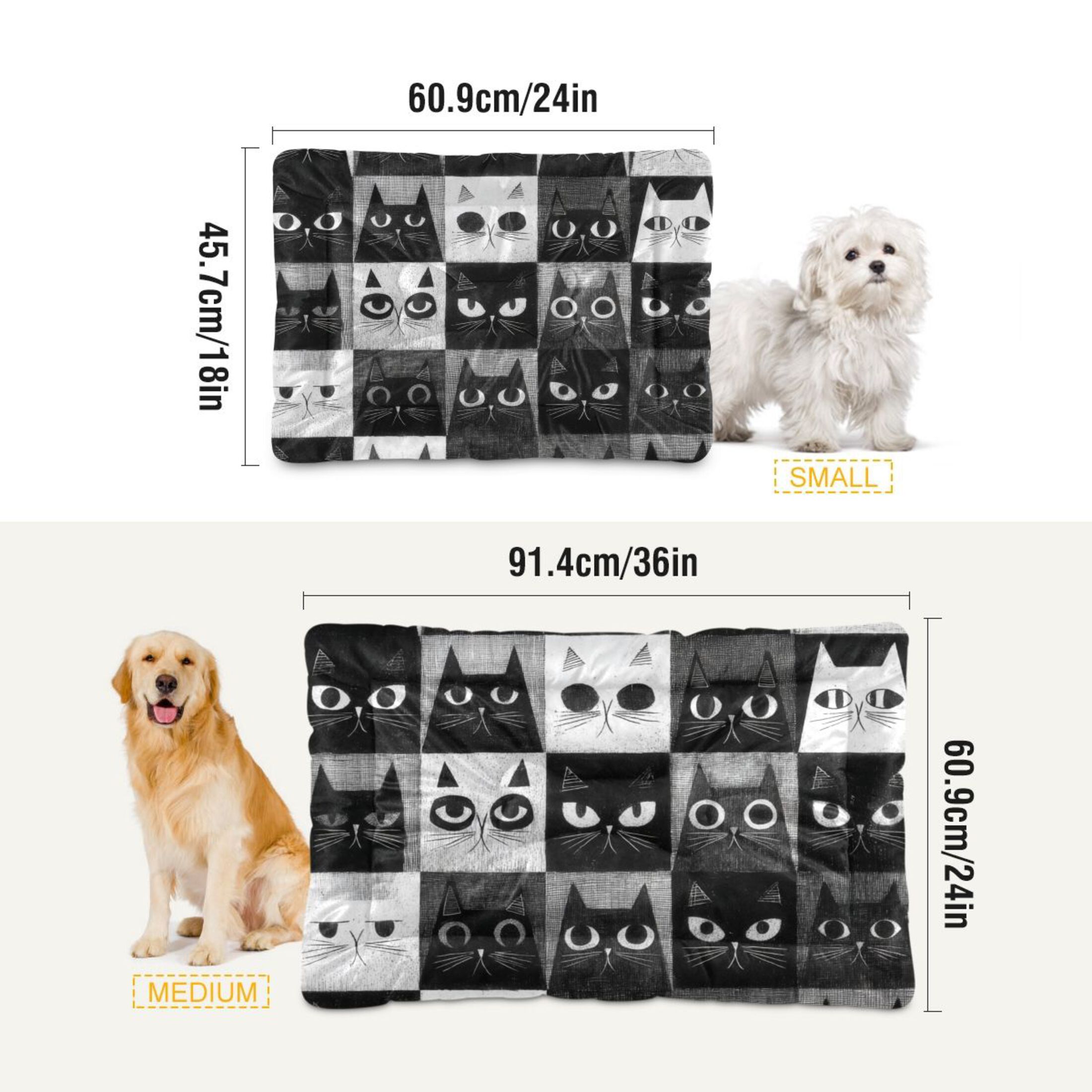 Cozy Mat Pet Bed Indoor Outdoor Warm Soft For Cat Dog Puppy(S/M) Black White Cat Squares