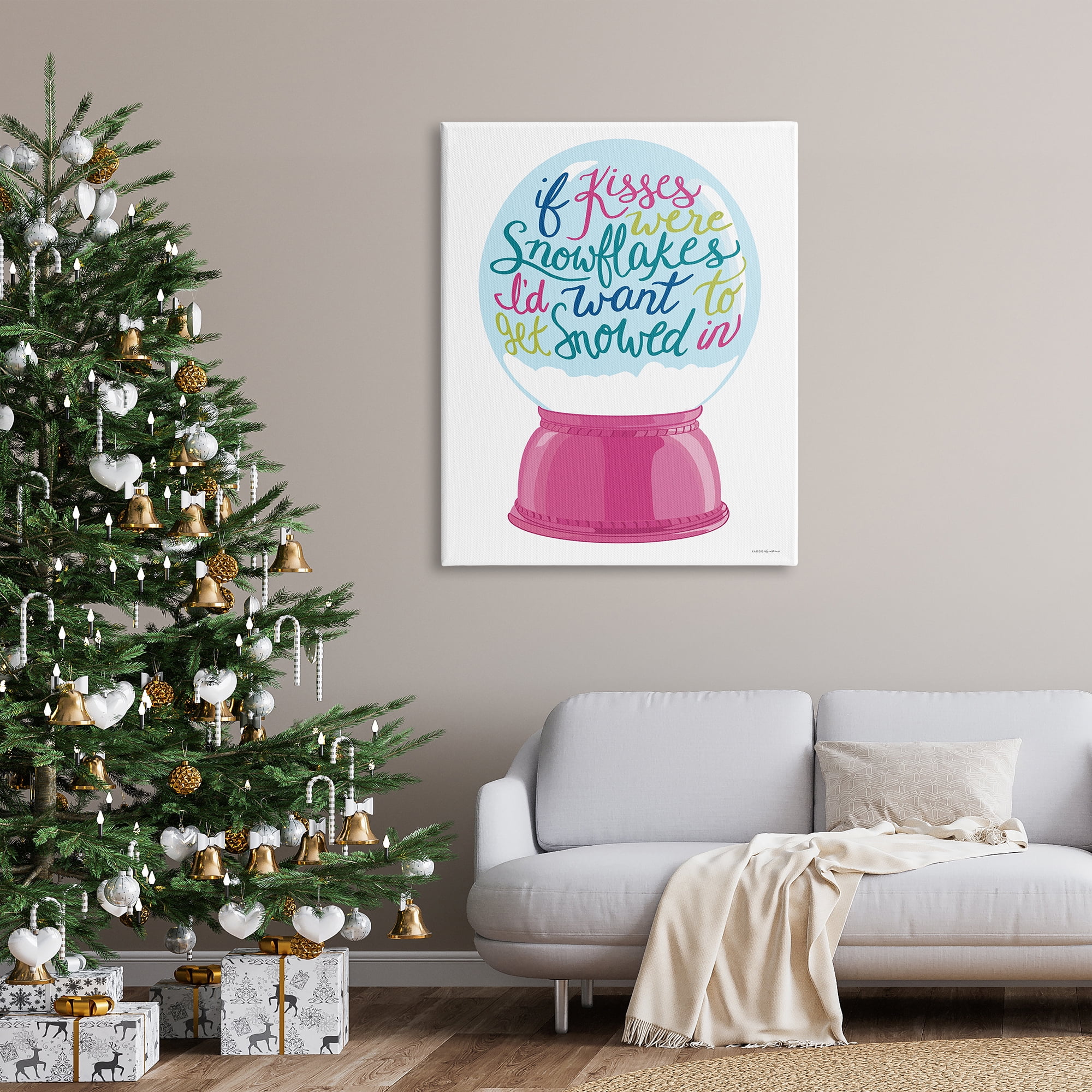 Stupell Industries Romantic Snowflake Kisses Snow Globe Winter Quote Graphic Art Gallery Wrapped Canvas Print Wall Art, Design by Kamdon Kreations