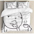 thumbnail image 1 of Humor Decor King Size Duvet Cover Set, Thoughtful Meme Drinking Coffee with His Feet Why Icon Moody Day Artsy Graphic, Decorative 3 Piece Bedding Set with 2 Pillow Shams, Black White, by Ambesonne, 1 of 3