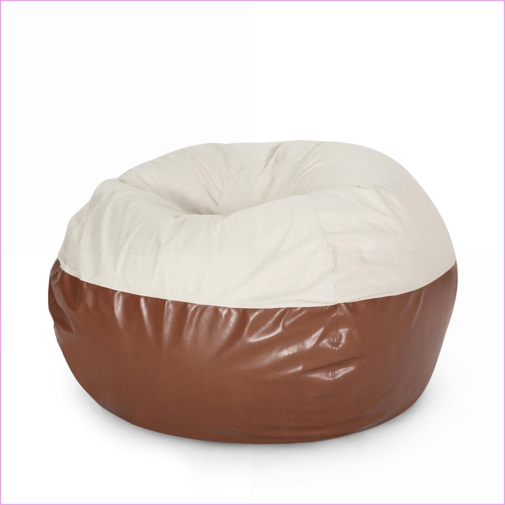 5-Foot Round Bean Bag Chair for Adults – Fabric & Faux Leather, Beige & Coffee Brown | Round | Brown+Beige