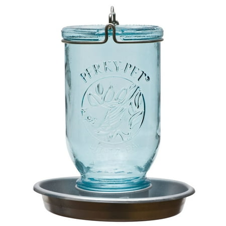 Perky Pet Antique Blue Glass Mason Jar Wild Bird Waterer