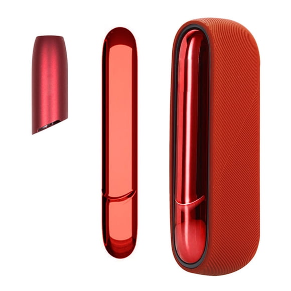 3 en 1 pour IQOS 3.0 Bouchon de Cigarette Haute Qualité Étui en Silicone Antidérapant pour IQOS 3.0 Duo Housse de Protection avec Couvercle de Porte Rouge