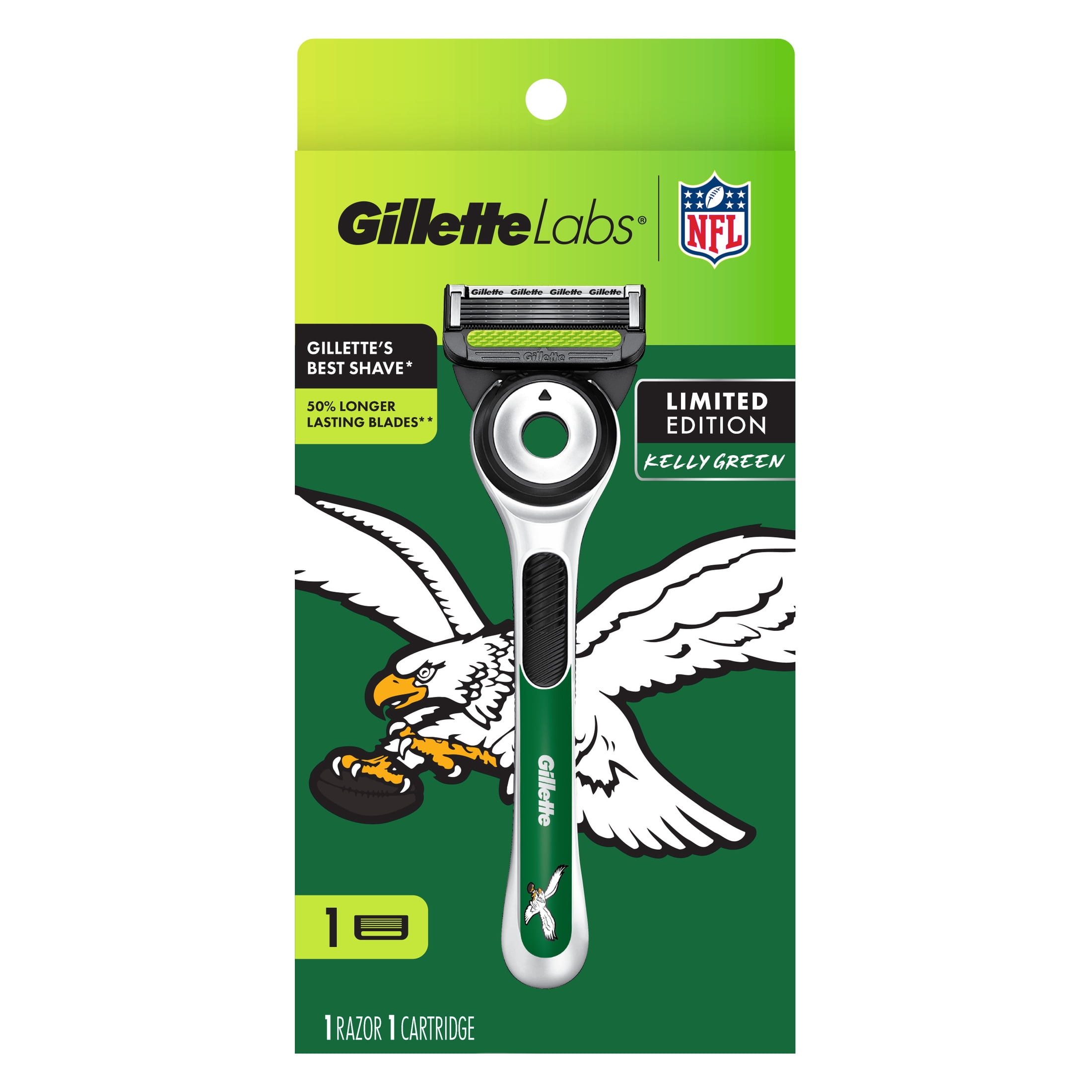 Gillette Labs Official Eagles Licensed Razor for Men, Perfect for Game Day Grooming, Gillette Labs with Exfoliating Bar, 1 Handle, 1 Blade Refill