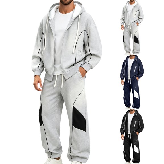 Mens Sweatsuit 2 Piece Sets Zip Up Hoodie and Wide Leg Sweatpants Baggy Track Suits Athletic Sweat Set Commuting Mountaineering
