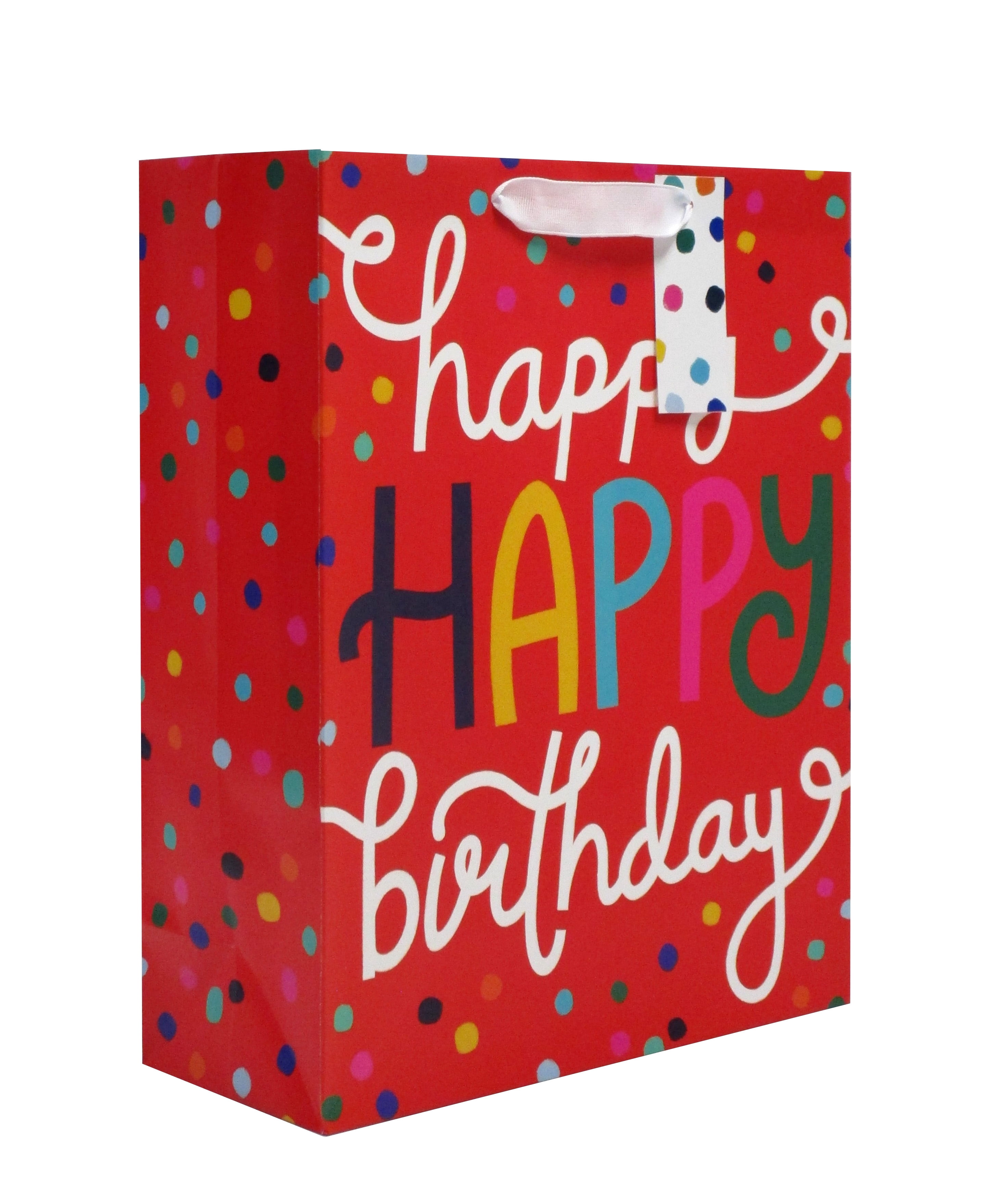 (6 pack) Red Happy Birthday Confetti Paper Gift Bag, 12" x 15", by Way To Celebrate