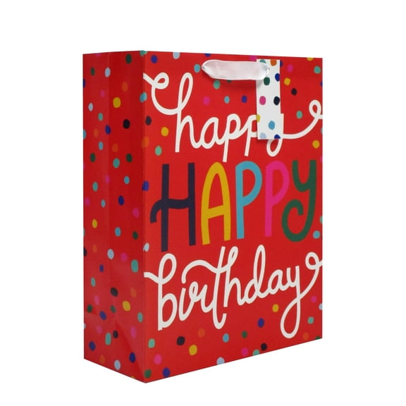 Red Happy Birthday Confetti Paper Gift Bag, 12" x 15", by Way To Celebrate