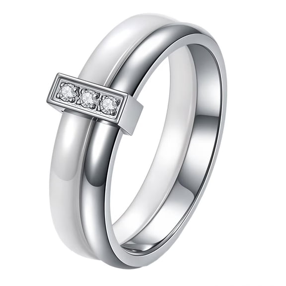 HIJONES Women's 6MM Unique Ceramic Double Plain Cubic Zirconia Inlay Ring Engagement Wedding Band Silver White Size 10