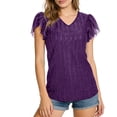 thumbnail image 1 of Craaazy Womens Plus Size Shimmer V Neck T-Shirt with Ruffle Flutter Sleeves Solid Color Top for Casual Occasions, 1 of 7