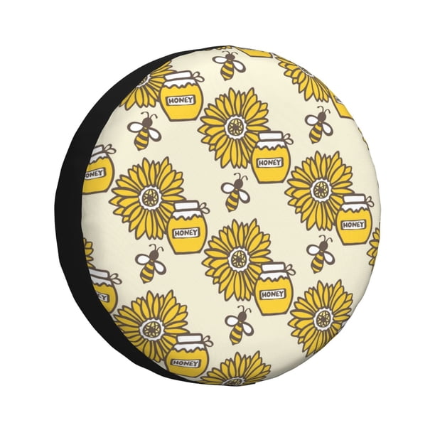 Balery Cartoon Honey Pot Bee Sunflower Cubiertas para Neumáticos - Protector Resistente para Neumáticos de Camioneta, SUV, Remolque, Camper y RV-16 inch