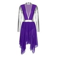 thumbnail image 3 of iEFiEL Womens Asymmetrical Overlay Liturgical Praise Dance Leotard Dress Long Sleeve Worship Costume Dancewear Purple M, 3 of 7