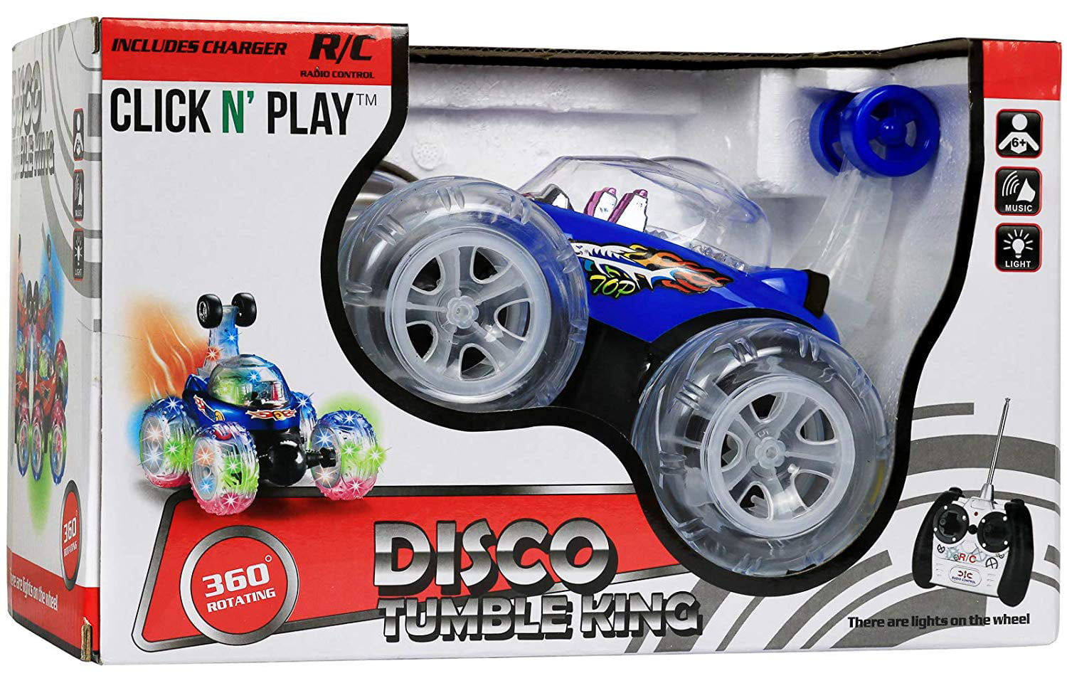 Click N Play RC Remote Control High Performance Disco Tumbling King Stunt Car with Music and Flashing Lights. 