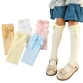 thumbnail image 2 of LYMAYTER Kids Girls Knee High Socks 3 Pairs Spring Summer Bowknot Mesh Calf Socks Toddler Solid Colours Thigh High Socks for 3-12 Years, 2 of 10
