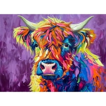 Rainbow Hair Highland Cow 5D Diamond Art Painting by Number Kits for Adults DIY Paint with Round Full Drill Diamond Gems Painting Art Craft for Home Wall Decor 15.8x19.8in