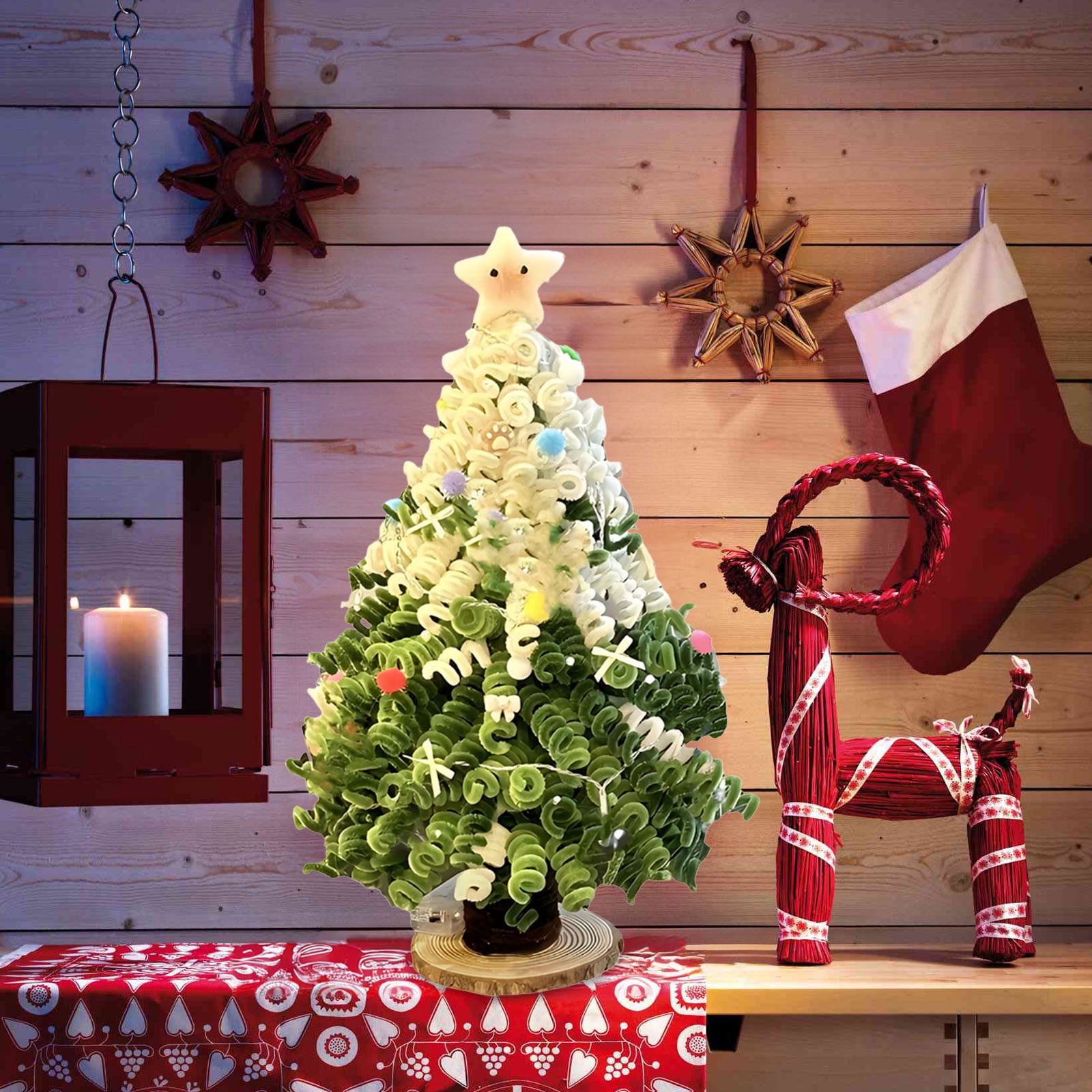 Cadorn DIY Christmas Tree Craft Kit with Wooden Sticks & Holiday Ornaments - Christmas Decorations for Desktop, Hanging, or Home Decor