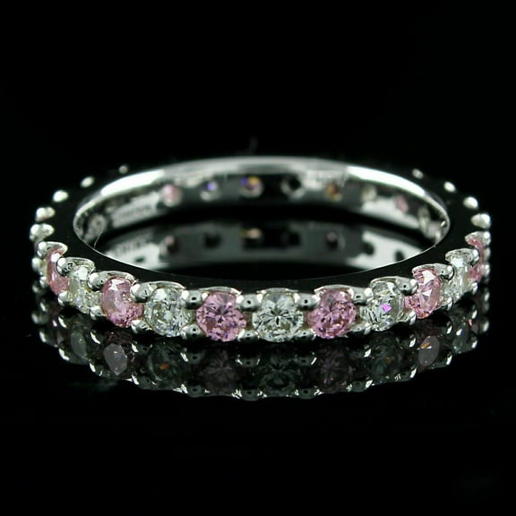 Women's Round Cut Pink Sapphire Eternity Band Ring 14K White Gold Plated - 4