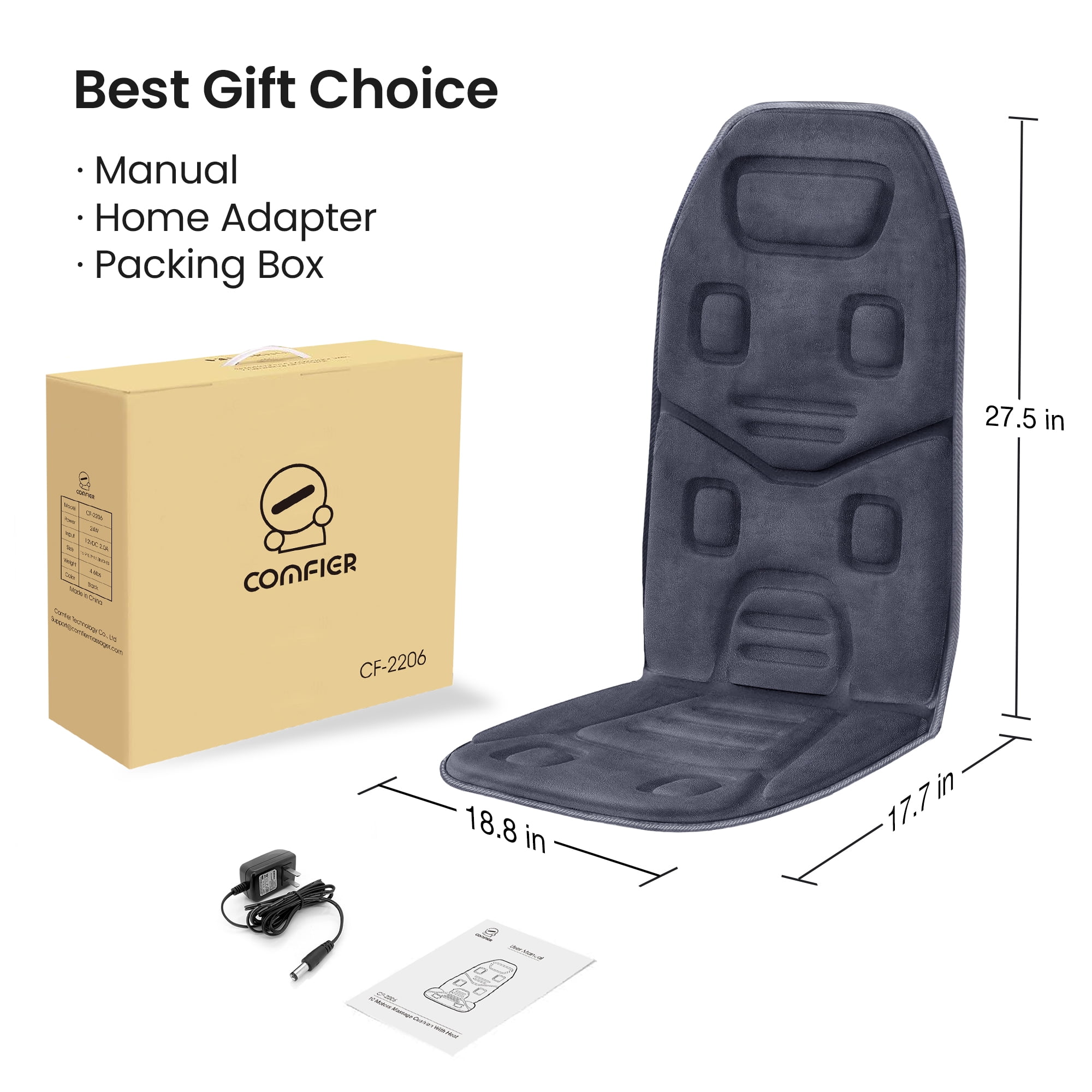 Comfier Back Massager with Heat, Massage Seat Cushion for Back Pain Relief,  Chair Massage Pad for Home Office, Gifts