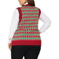 thumbnail image 3 of Agnes Orinda Women's Plus Size Argyle Plaid V Neck Sleeveless Knit Sweater Vest 4X Red, 3 of 6
