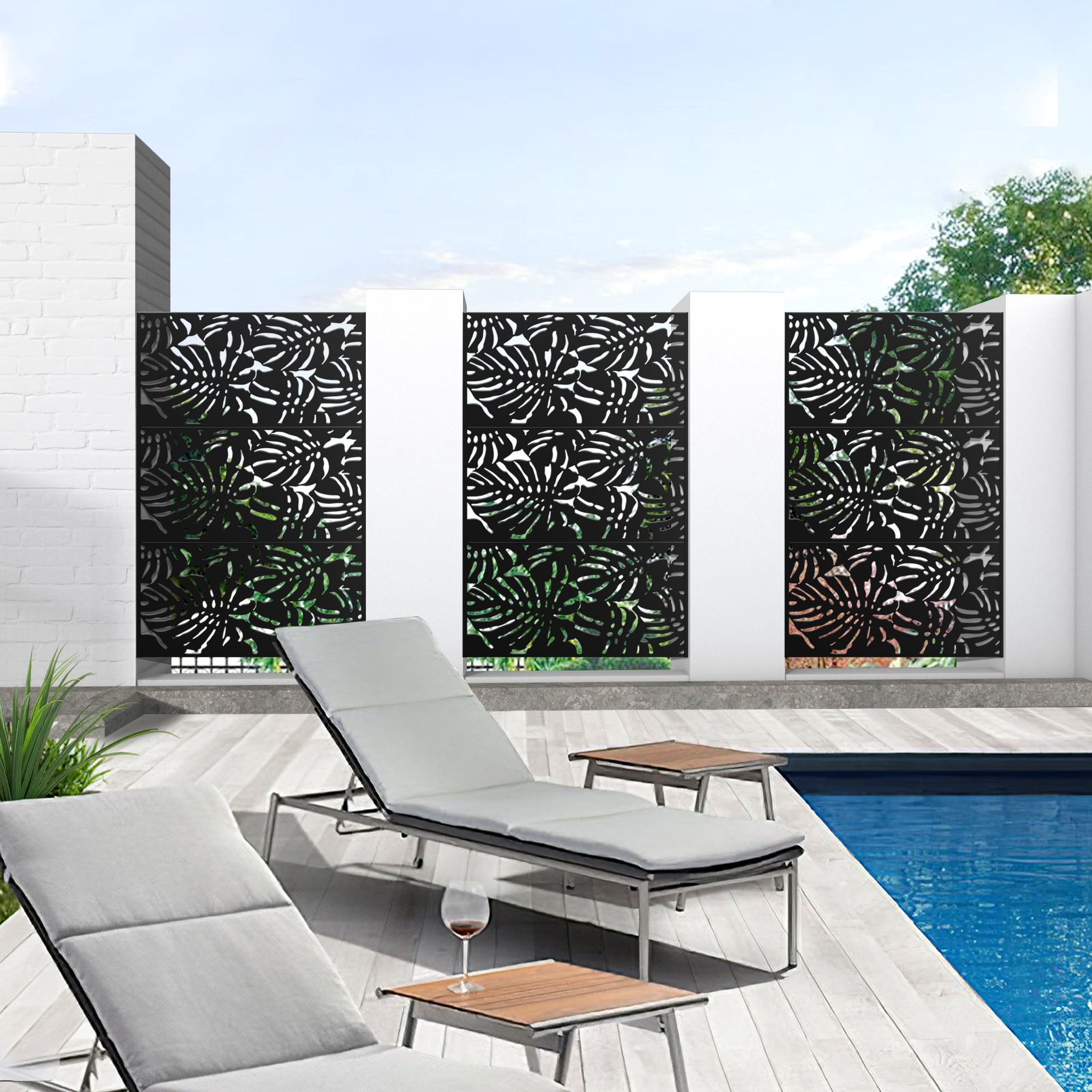 72"x47" Outdoor Privacy Screen with Stand Metal Balcony Decorative Screen,Black