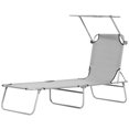 thumbnail image 1 of Adjustable Light Grey Outdoor Chaise Lounge with Sun Shade - Patio & Garden Lounger Chair for Beach, Camping & Backyard Relaxation - 73.5" x 22.8", 1 of 7