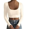 thumbnail image 1 of Gibobby Playera Termica Para Mujer Camisa de manga larga fina con ombligo expuesto de talle sexy para mujer（Beige， M), 1 of 5