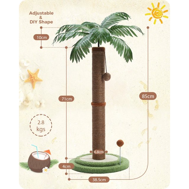 Free Shipping 85cm Cat Scratching Post with Spring Ball Cute Cat Tree Indoor Cat Scratcher Cat Toy Kitten Furniture Pet Products ShopWise Round