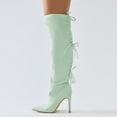 thumbnail image 4 of FSJ Women Simple Lace Up Over the Knee Boots Stiletto High Heel Pointed Closed Toe Sexy Party Dress Long Boots Shoes Size 4 Green, 4 of 4