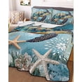 thumbnail image 2 of Coastal Sea Turtle Summer Quilt Set Twin Size,Soft Quilted Bedding Set with 2 Pillow Shams,Vintage Teal Nautical Beach Botanical Lightweight All Season Bedspread Coverlet for Bedroom 68"x86", 2 of 6