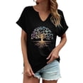 thumbnail image 3 of Trendfront Womens Tree Of Life Tops Graphic Print V Neck Casual Short Sleeve Loose Fit Tee Trendy Fashion T Shirts Pullover Daily Wear, 3 of 5